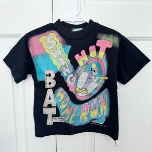 Vintage 1990 Gitano Kids Black Tee with Colorful Baseball Graphic